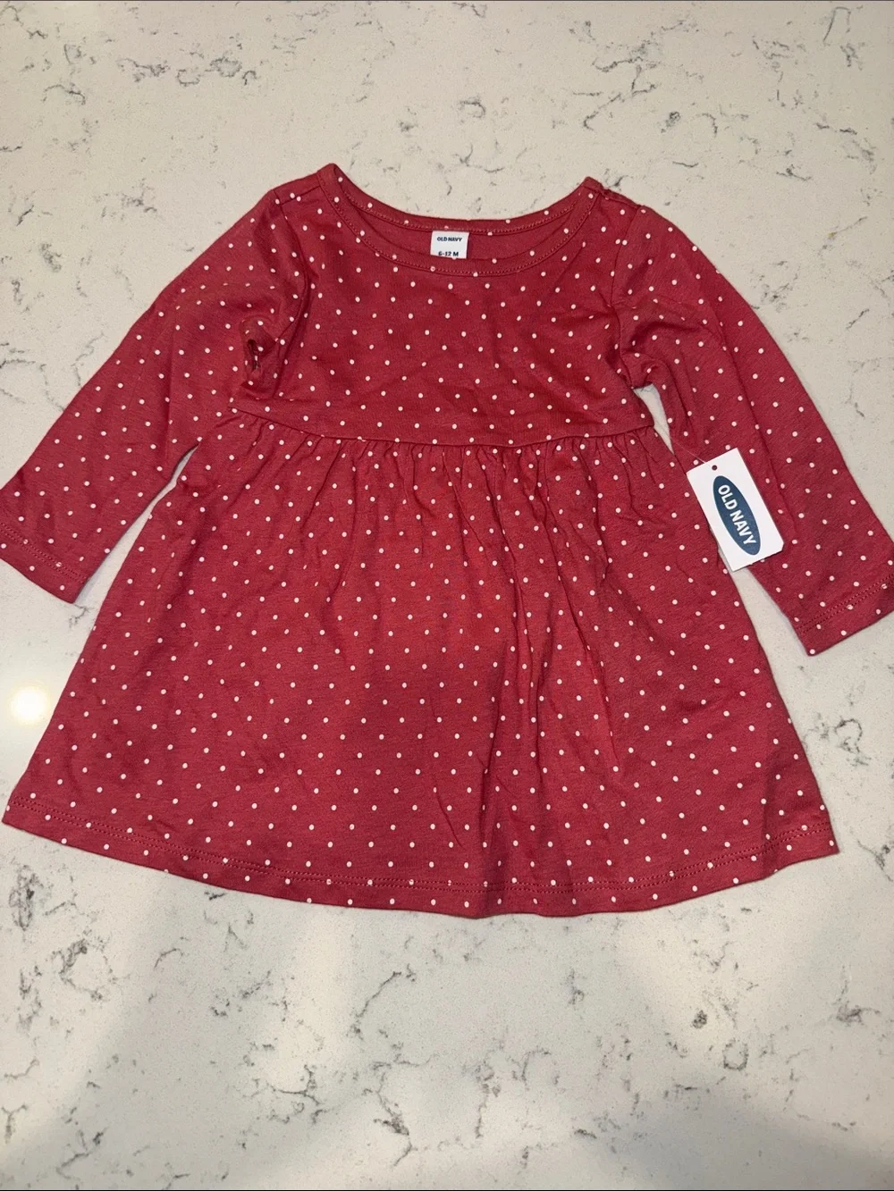 Old Navy Red Polka Dot Long-Sleeve Girls' Dress-6 to 12 Months